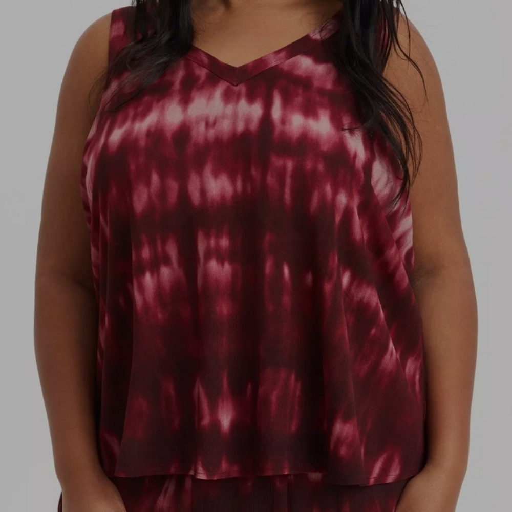 Torrid Boho Plus Size Burgundy Wine Crinkle Gauze Tie-Dye Tank Top Size 1X - Picture 8 of 9